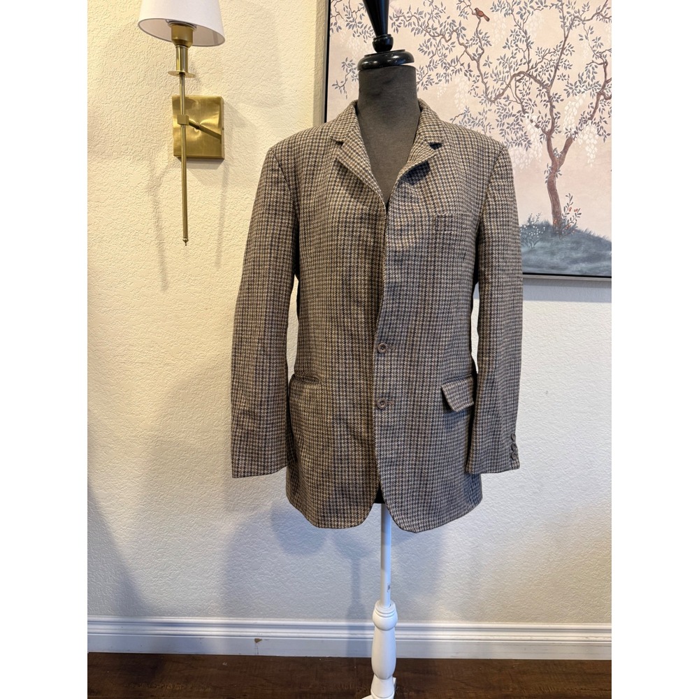 Centaur Crombie Pure Wool Houndstooth Blazer Jacket Brown Tan Made in Britain
